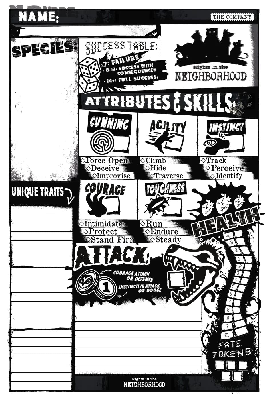 Nights in the Neighborhood™ — Character Sheet, English, page 1