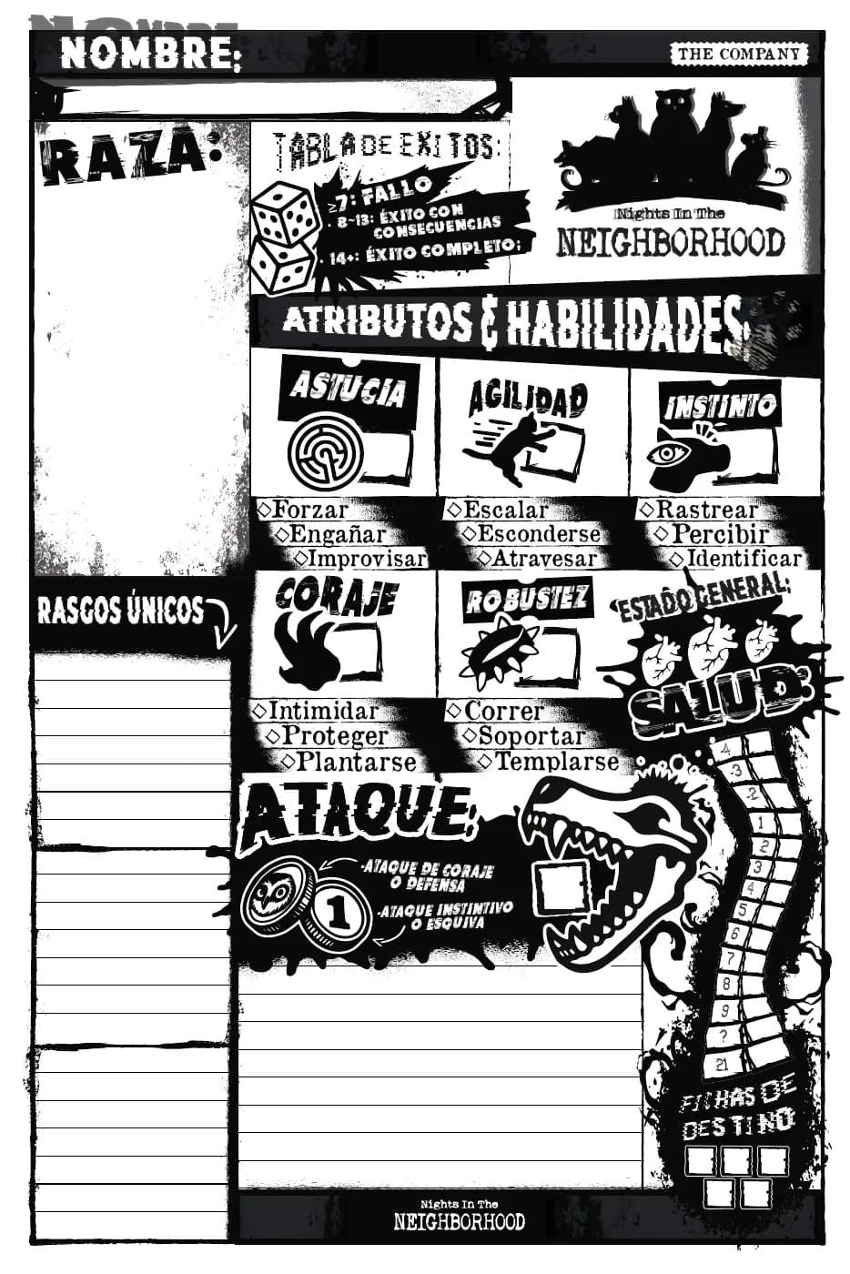 Nights in the Neighborhood™ — Hoja de personaje, Español, página 1