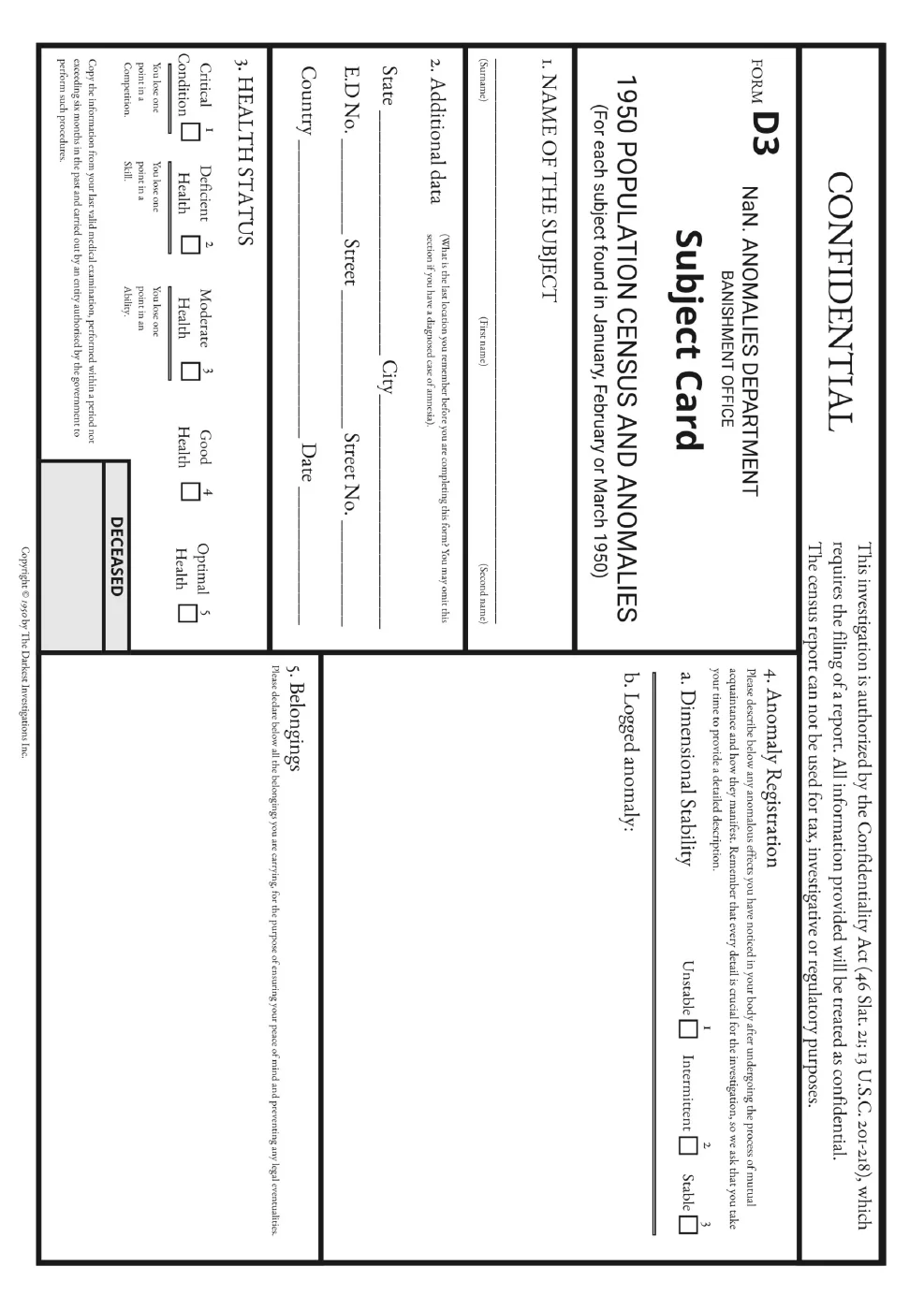 Your World Has Been Deleted™ — Character Sheet, English, page 1