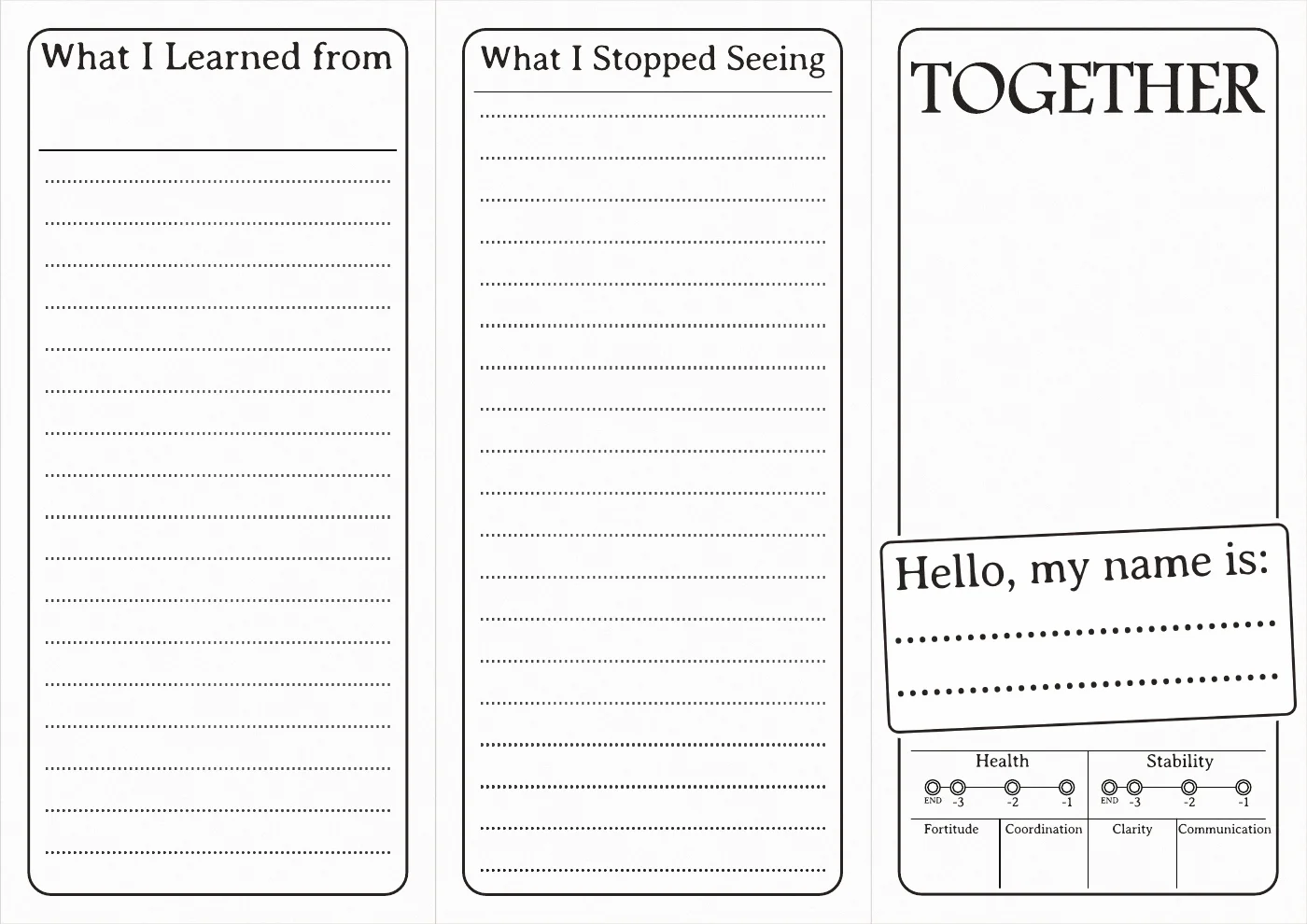Together — Character Sheet, English, page 1