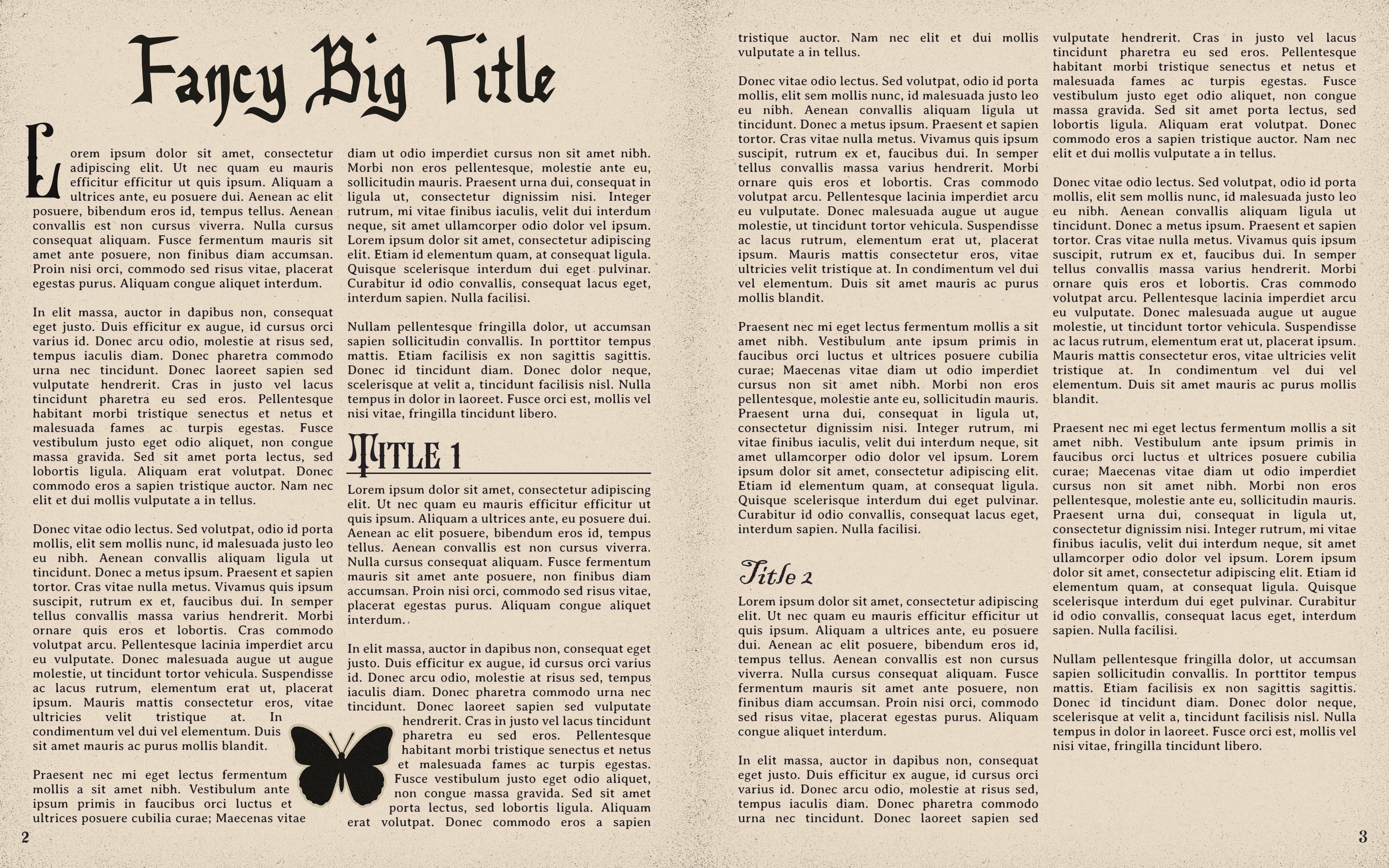 Dark Fantasy template, sample spread 1