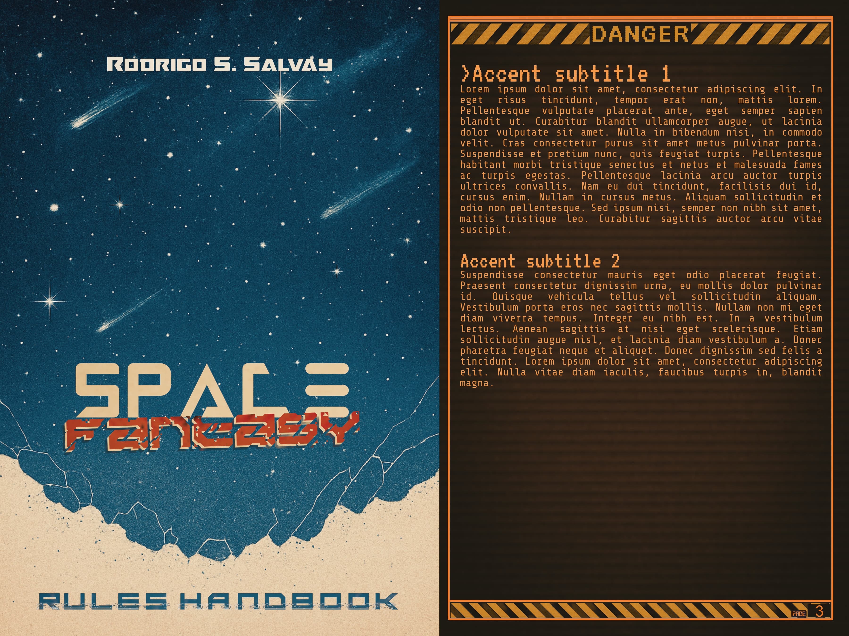 Space Fantasy template, sample spread 1